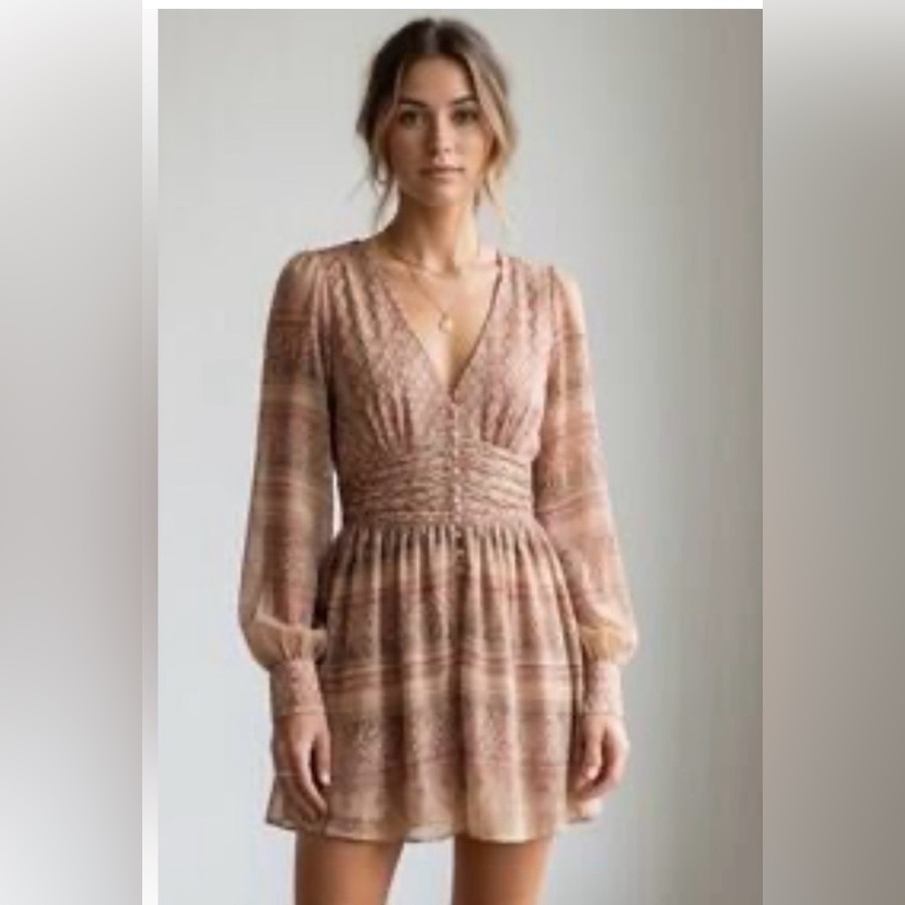 House of Harlow 1960 Blush Tan Printed Mini Dress